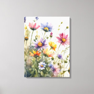  A Burst of Summer: Watercolor Flower Field Canvas Print