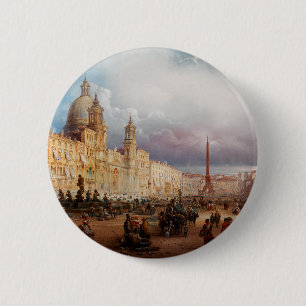 A bustling market on the Piazza Navona in Rome 2 Inch Round Button