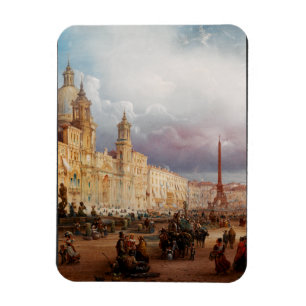 A bustling market on the Piazza Navona in Rome Magnet