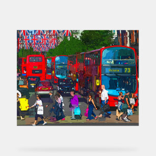 A busy Oxford Street with shoppers and red buses.  Acrylic Sign