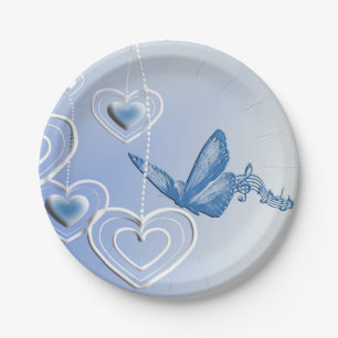 A butterfly and hearts paper plate