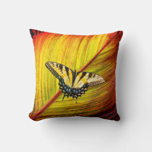 A butterfly with yellow and black wings throw pillow
