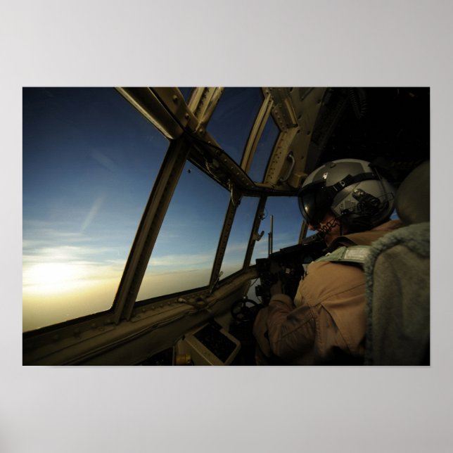 A C-130 Hercules pilot scans the horizon Poster (Front)