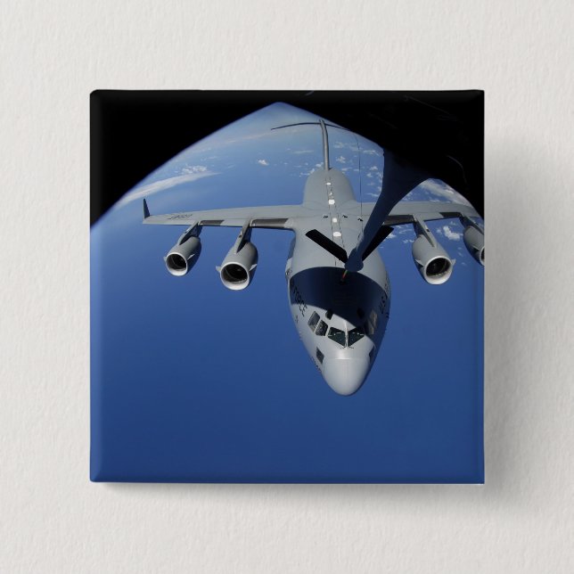 A C-17 Globemaster III receives fuel 2 2 Inch Square Button (Front)