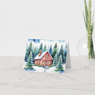 A Cabin Amidst Snowy Pines Christmas Card