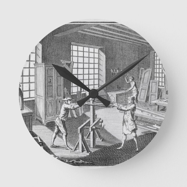 A cabinet maker's workshop, from the 'Encyclopedie Round Clock (Front)