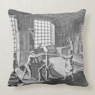A cabinet maker's workshop, from the 'Encyclopedie Throw Pillow