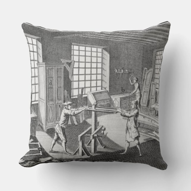 A cabinet maker's workshop, from the 'Encyclopedie Throw Pillow (Front)