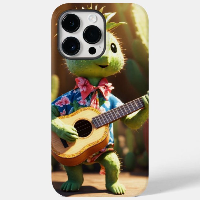 A cactus wearing ahawaiian shirt and plying akulel Case-Mate iPhone case (Back)