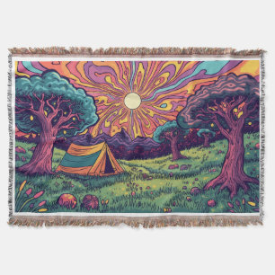 A camping design throw blanket