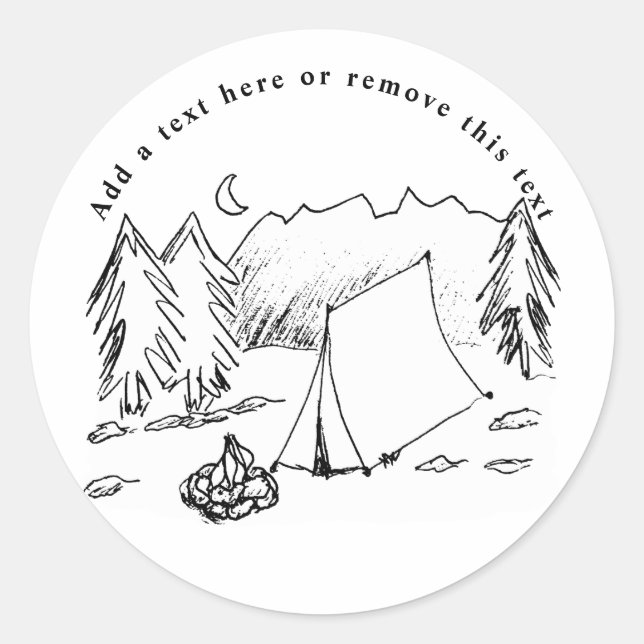 A Camping Scene Sketch Classic Round Sticker (Front)
