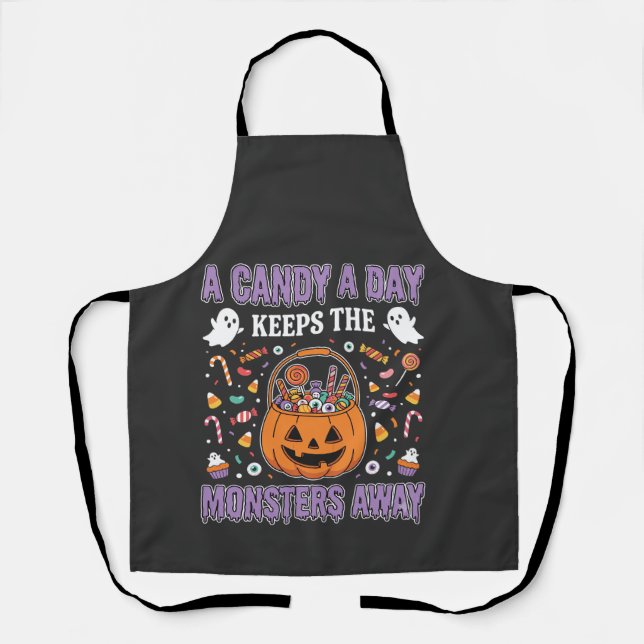 A Candy A Day Halloween T Shirt Design Apron (Front)