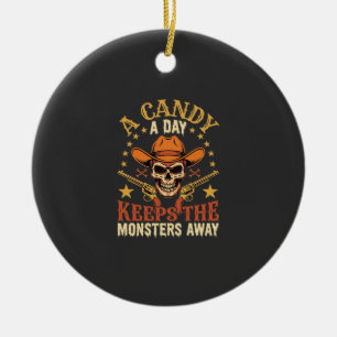 A Candy a Day Keeps the Monsters Away Halloween Sk Ceramic Ornament