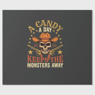 A Candy a Day Keeps the Monsters Away Halloween Sk Wrapping Paper