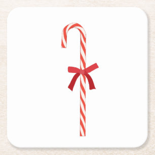 A Candy Cane Square Paper Coaster