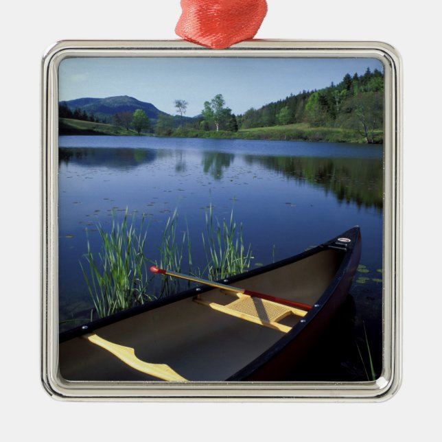 A canoe rests on the shore of Little Long Pond Metal Ornament (Front)