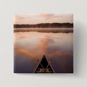A canoe rests on the shore of Pawtuckaway Lake 2 Inch Square Button
