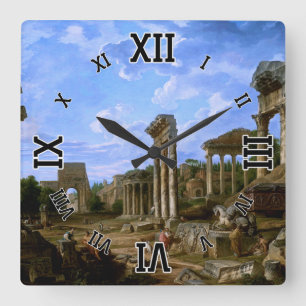 A Capriccio of the Roman Forum by Giovanni Pannini Square Wall Clock