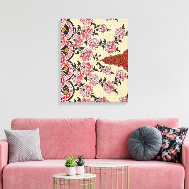 A captivating oriental pattern adorned with red fl canvas print (Insitu(LivingRoom))