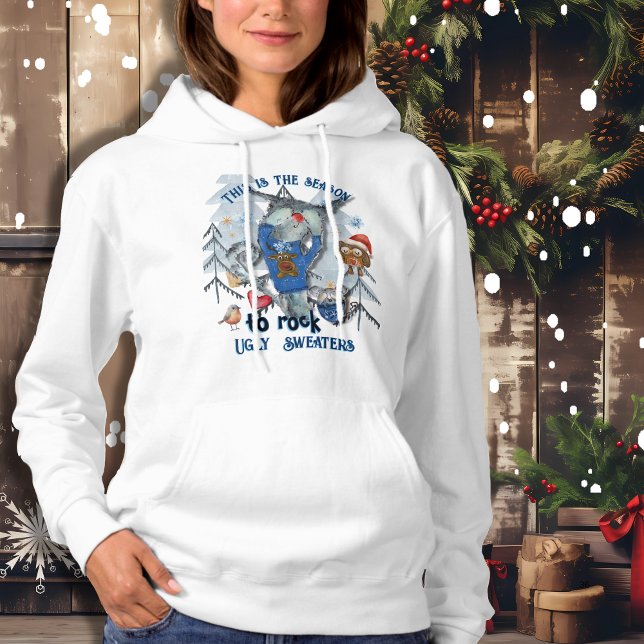 À Capuche Rock laideux pull drôle chat & souris (Rock Ugly Sweater Funny Cat & Mouse)