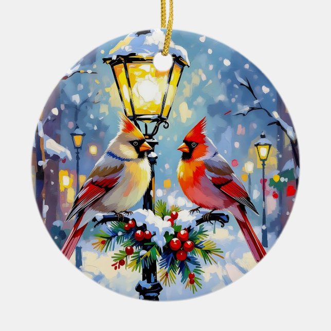 A Cardinal Christmas Photo Template Personalized Ceramic Ornament (Front)