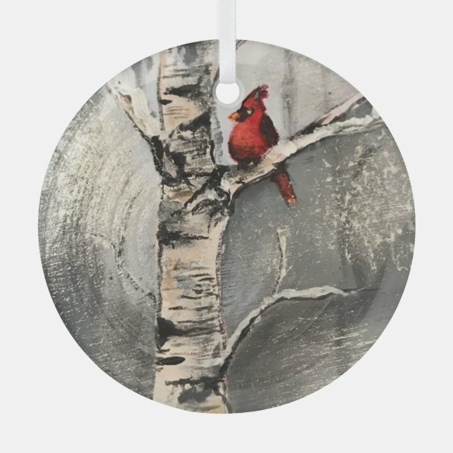 A Cardinal in Winter Glass Ornament (Front)