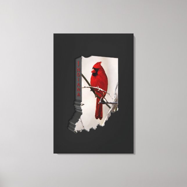 A Cardinal Inside the Shape of Indiana Canvas Print (Front)