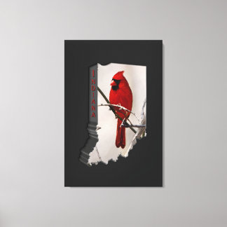 A Cardinal Inside the Shape of Indiana Canvas Print