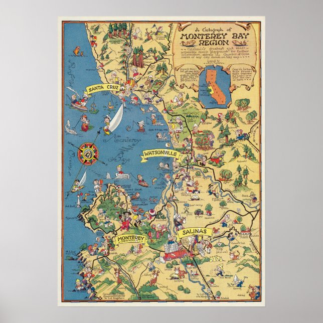A Cartograph of Monterey Bay Region Poster (Front)