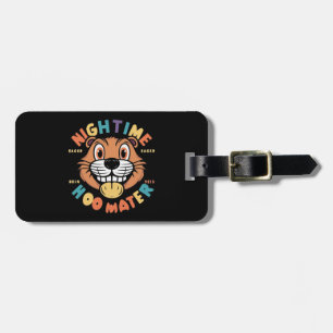 a cartoon beaver face luggage tag