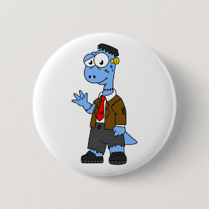 A Cartoon Brontosaur Dressed Up As Frankenstein. 2 Inch Round Button