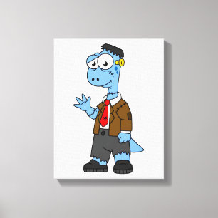 A Cartoon Brontosaur Dressed Up As Frankenstein. Canvas Print