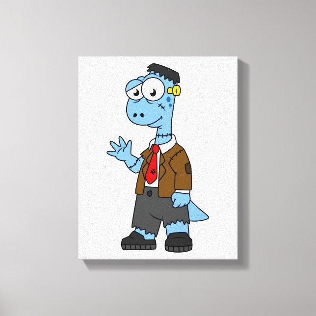 A Cartoon Brontosaur Dressed Up As Frankenstein. Canvas Print (Front)