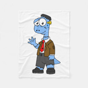 A Cartoon Brontosaur Dressed Up As Frankenstein. Fleece Blanket