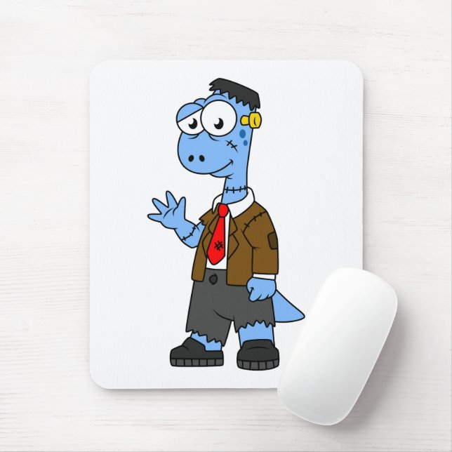 A Cartoon Brontosaur Dressed Up As Frankenstein. Mouse Pad (With Mouse)