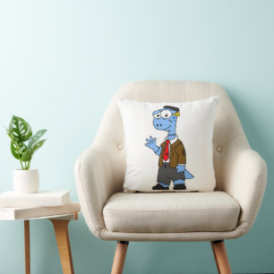 A Cartoon Brontosaur Dressed Up As Frankenstein. Throw Pillow
