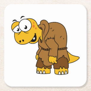 A Cartoon Dinosaur Hunchback. Square Paper Coaster