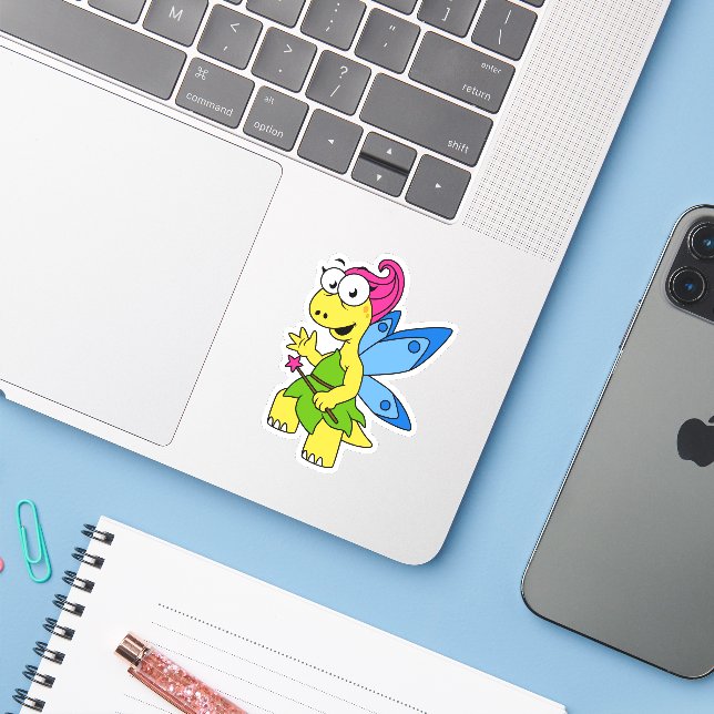 A Cartoon Fairysaur Dinosaur. (Laptop w/ iPhone)