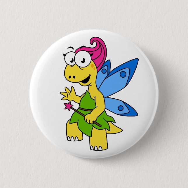 A Cartoon Fairysaur Dinosaur. 2 Inch Round Button (Front)