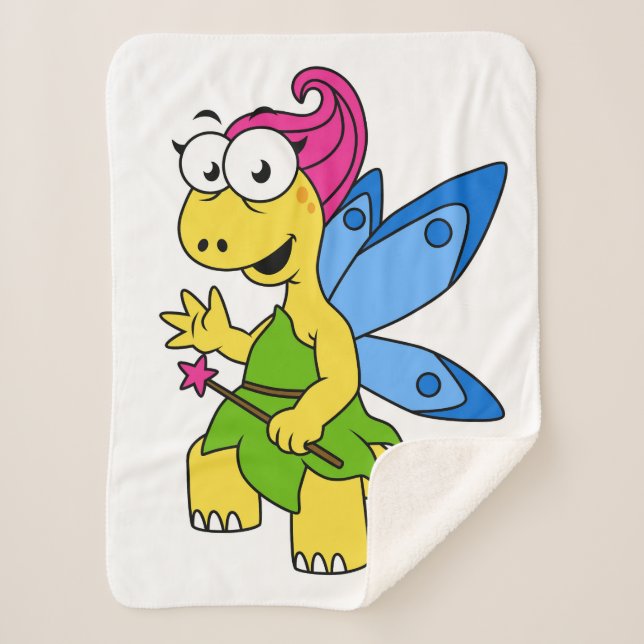 A Cartoon Fairysaur Dinosaur. Sherpa Blanket (Front)