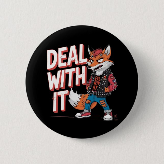 A cartoon fox in a Harajuku punk style 2 Inch Round Button (Front)