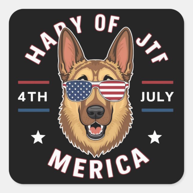 A cartoon German Shepherd in American flag(3) Square Sticker (Front)