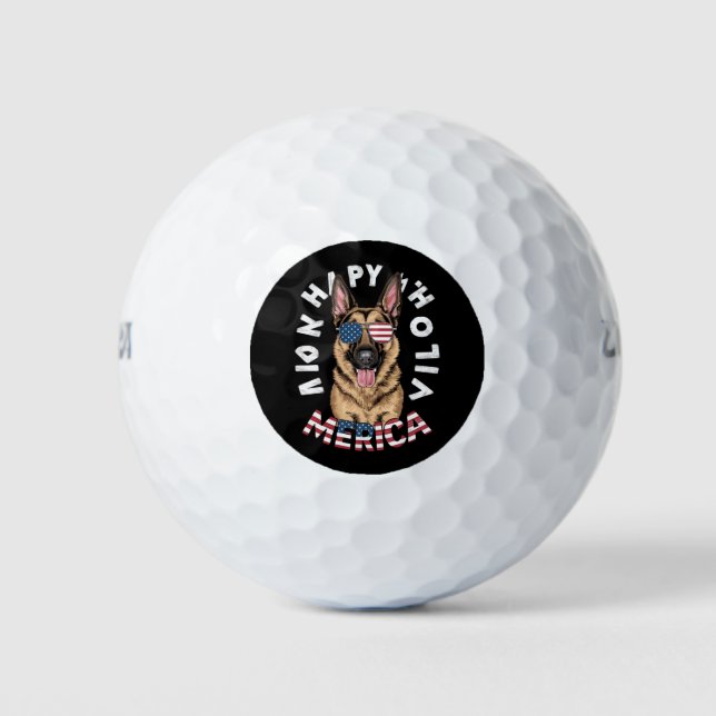 A cartoon German Shepherd in American flag colours Golf Balls (Front)
