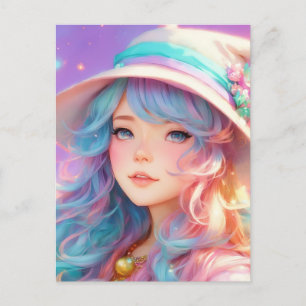 A cartoon girl with a hat and a wand Postcard