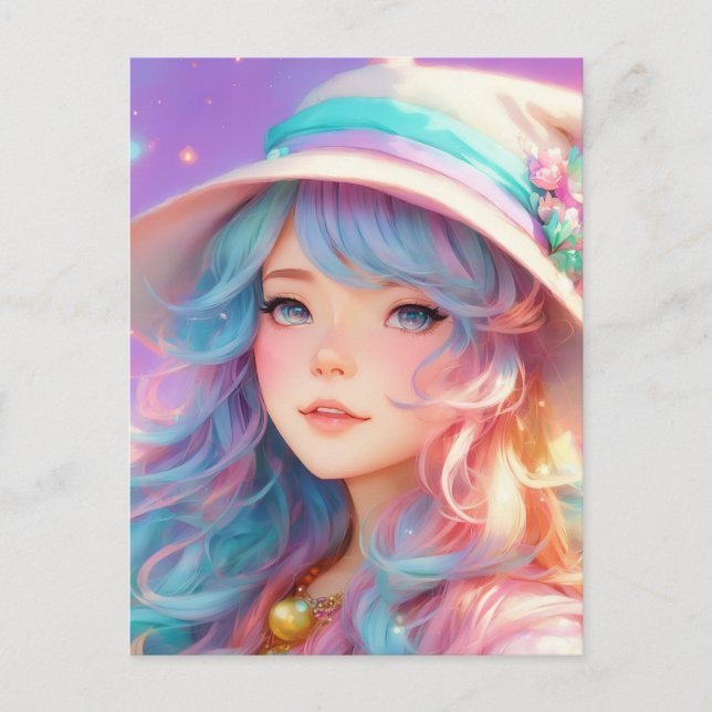  A cartoon girl with a hat and a wand Postcard (Front)