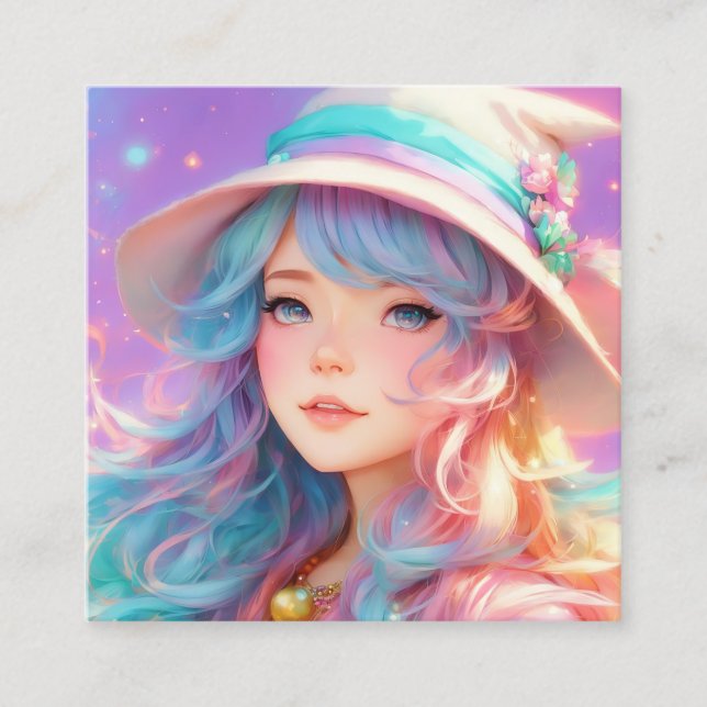  A cartoon girl with a hat and a wand Square Business Card (Front)