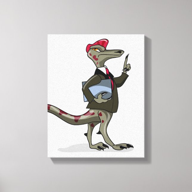 A Cartoon Iguanodon Clerk. Canvas Print (Front)