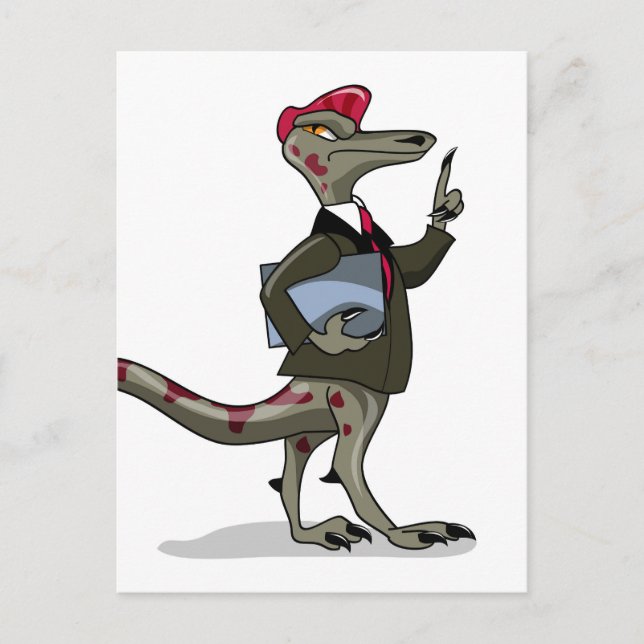 A Cartoon Iguanodon Clerk. Postcard (Front)