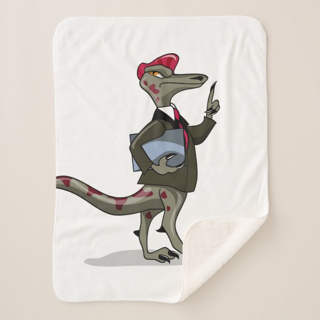 A Cartoon Iguanodon Clerk. Sherpa Blanket (Front)