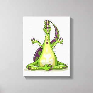 A Cartoon Iguanodon Dinosaur Doing Yoga. Canvas Print